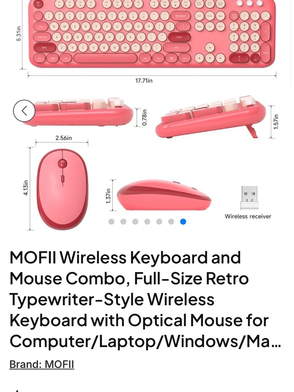 MOFII Pink Red Retro Typewriter Wireless Keyboard and Mouse Combo New in Box